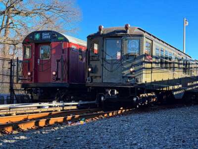 Vintage trains on the track.