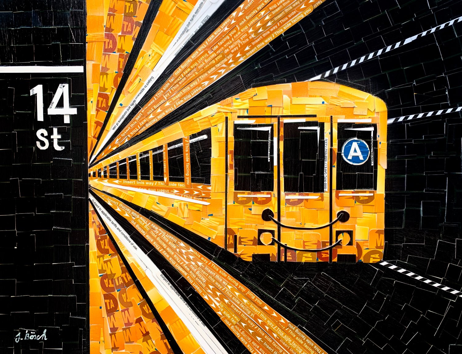 Mosaic created with MetroCards of A train at 14th St Union Square