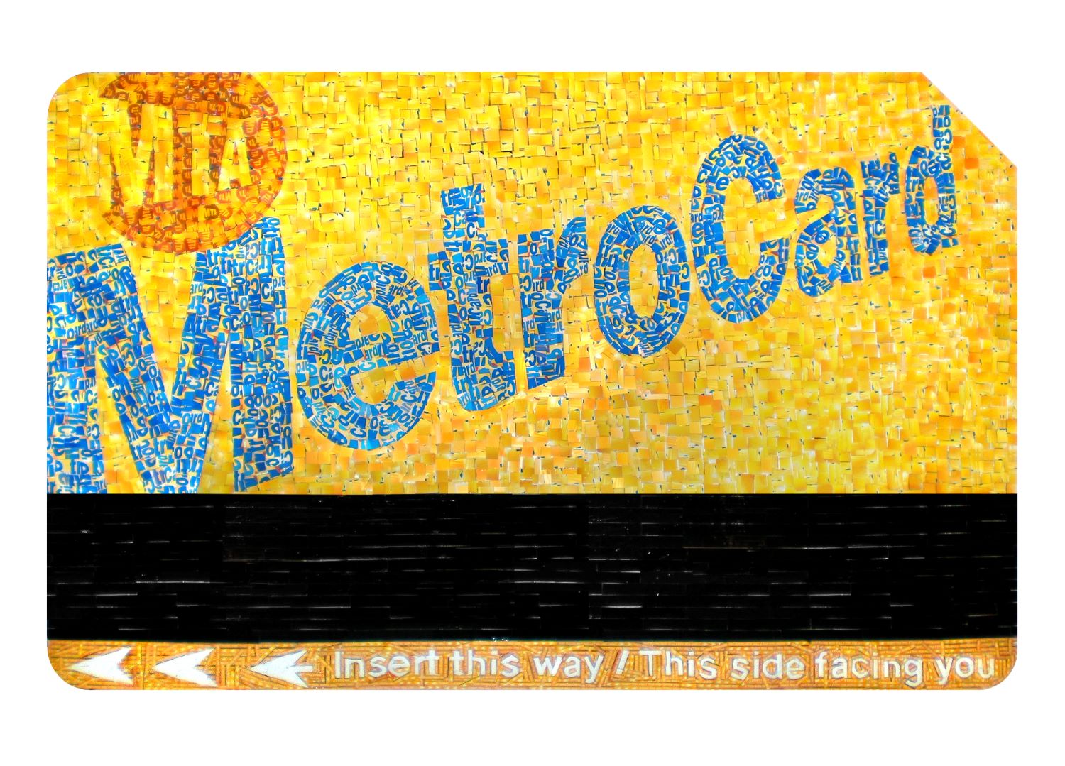 Rendering of MetroCard, made out of recycled MetroCards.