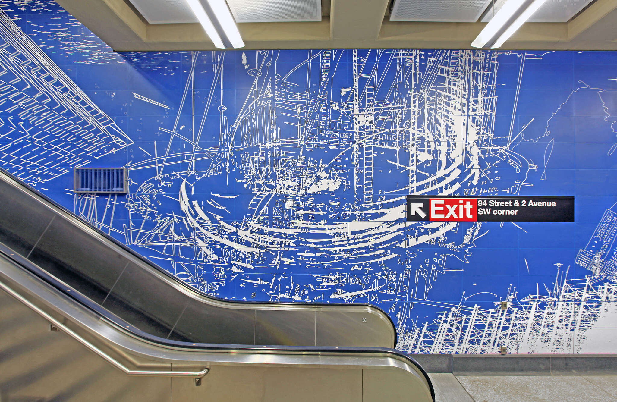 Art and escalator at Second Avenue Subway